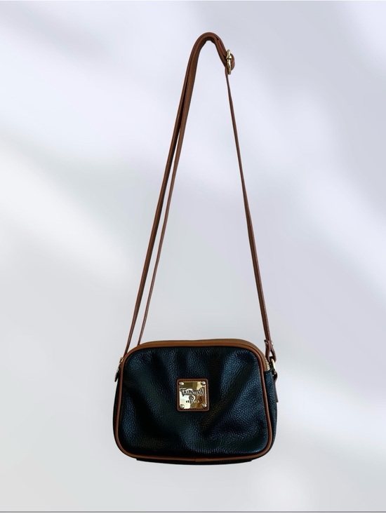 Valentina Handbags - 💐Valentina Classic Black Leather Crossbody Bag with Brown Trim
